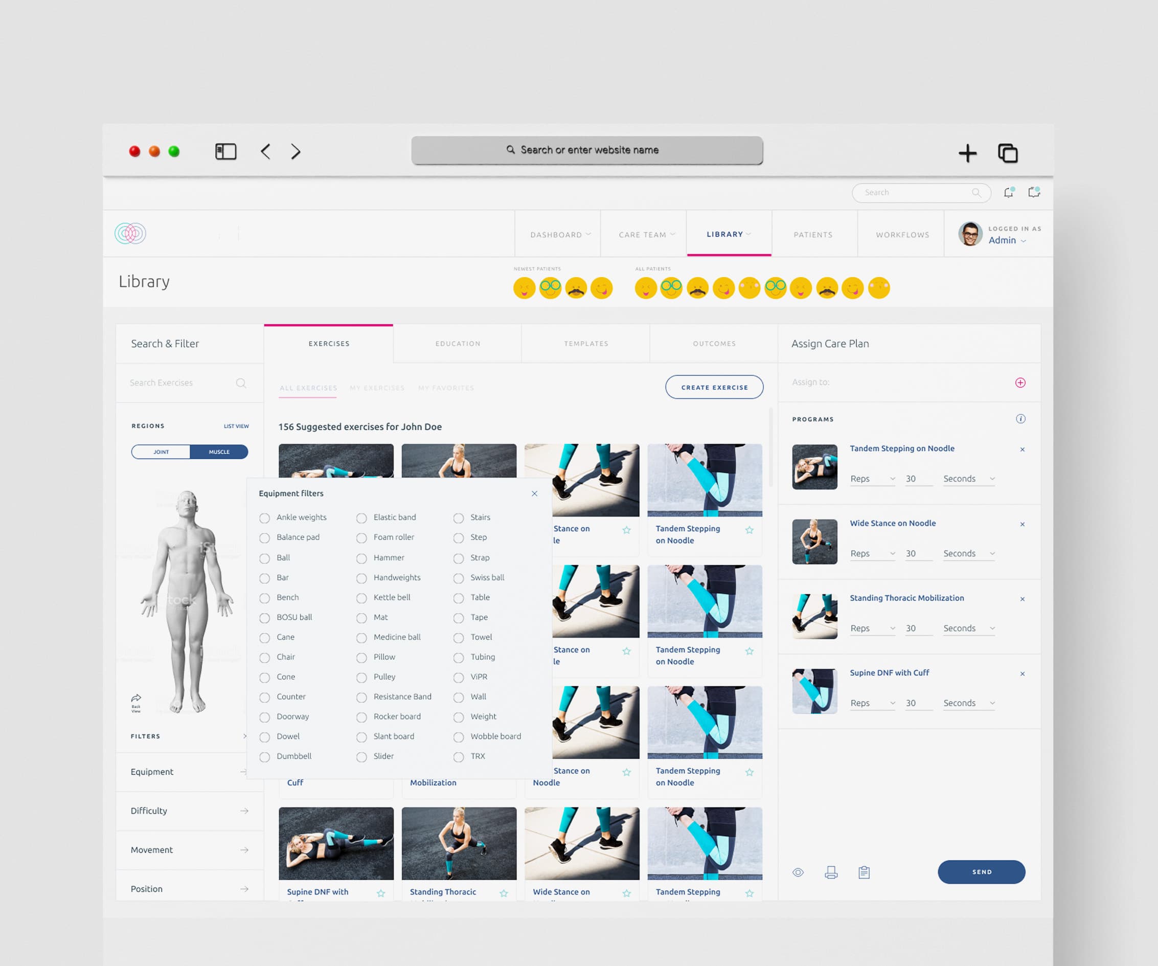 Physical therapy dashboard: Users: