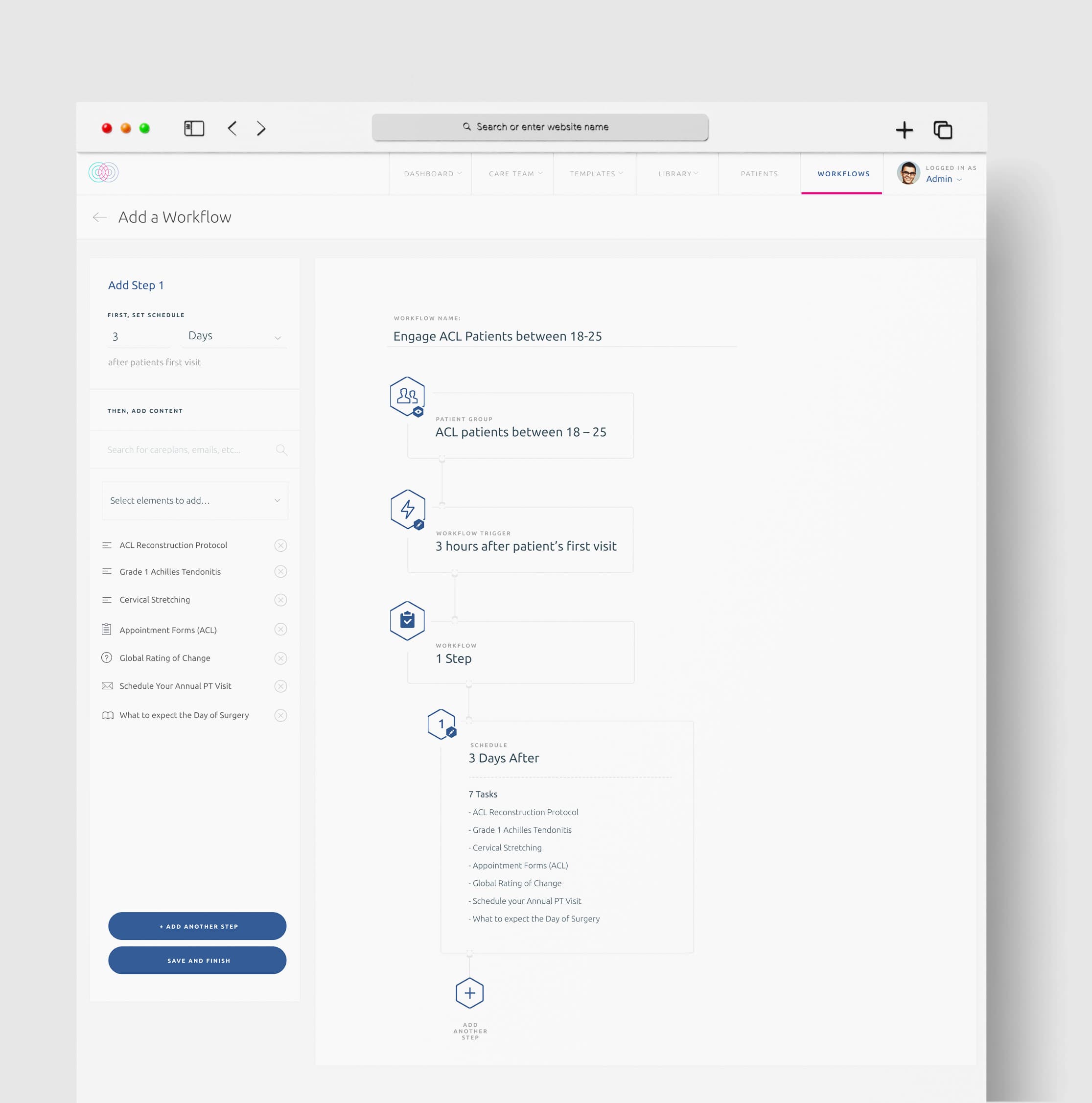 Physical therapy dashboard: Modules